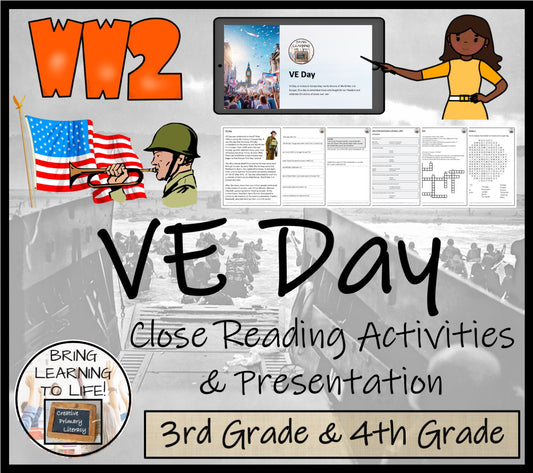 VE Day Close Reading Comprehension Activities | 3rd Grade & 4th Grade