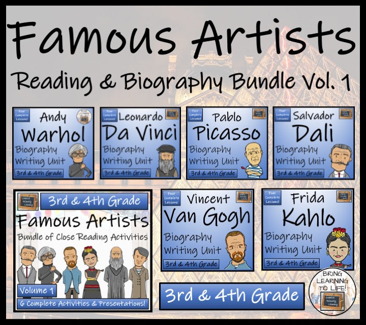Famous Artists Close Reading & Biography Writing Bundle Vol. 1 | 3rd & 4th Grade