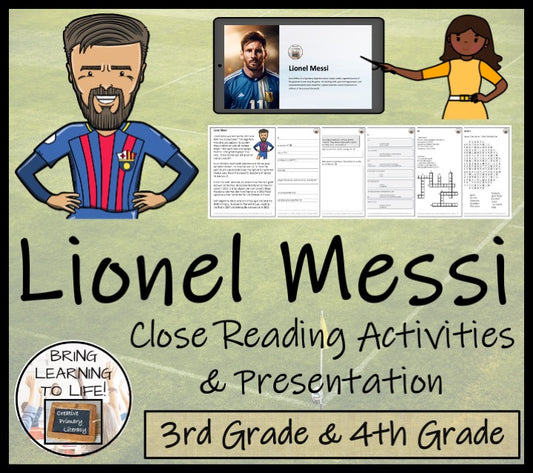 Lionel Messi Close Reading Comprehension Activities | 3rd Grade & 4th Grade