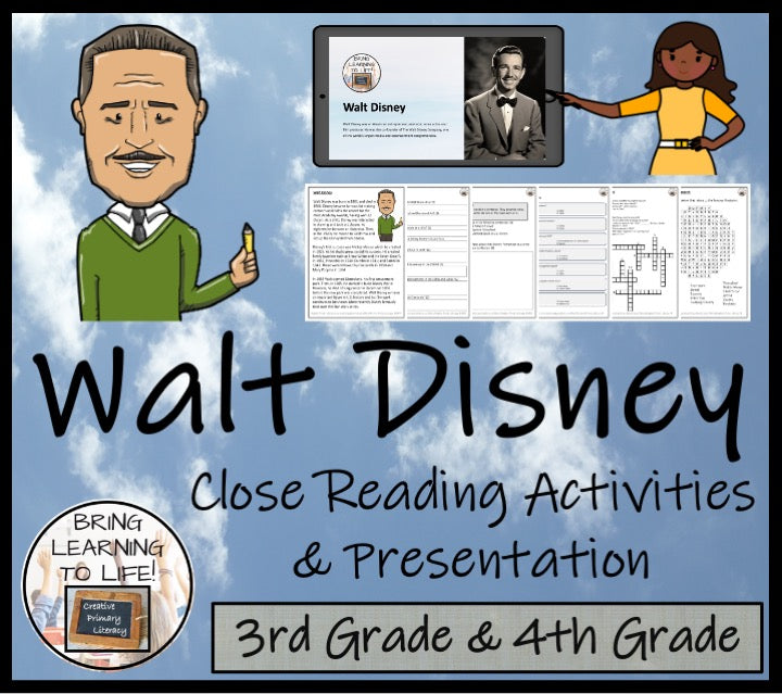 Walt Disney Close Reading Comprehension Activities | 3rd Grade & 4th Grade