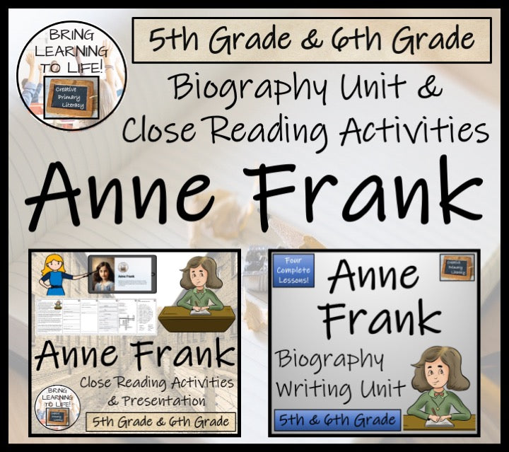 Anne Frank Close Reading & Biography Bundle | 5th Grade & 6th Grade