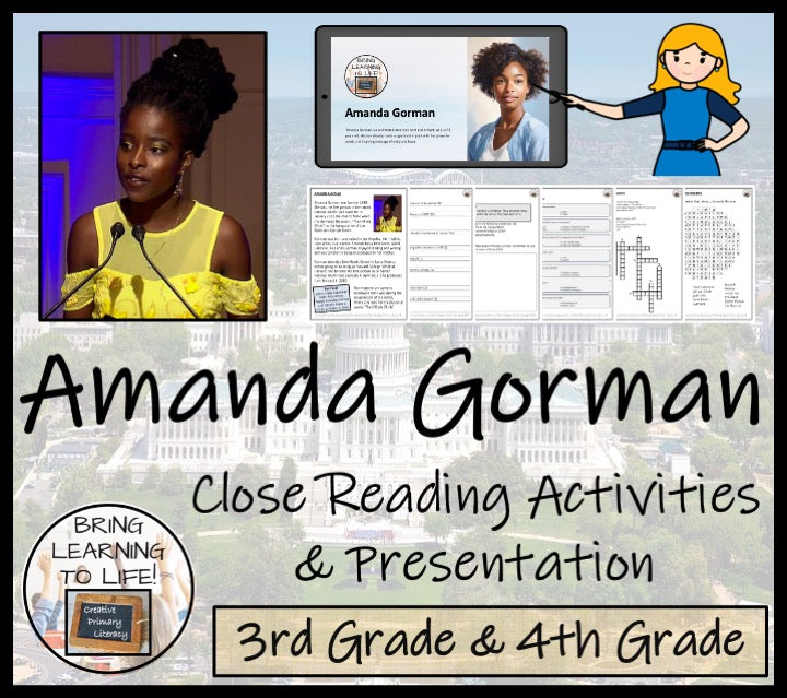 Amanda Gorman Close Reading Comprehension Activities | 3rd Grade & 4th Grade