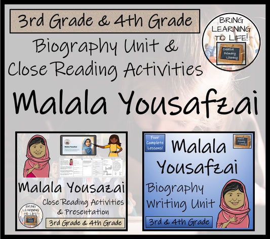 Malala Yousafzai Close Reading & Biography Bundle | 3rd Grade & 4th Grade