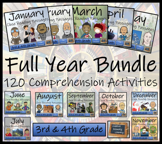 Full Year Close Reading Comprehension Book Bundle | 3rd Grade & 4th Grade