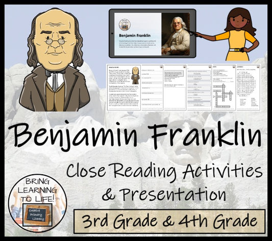 Benjamin Franklin Close Reading Comprehension Activities | 3rd Grade & 4th Grade