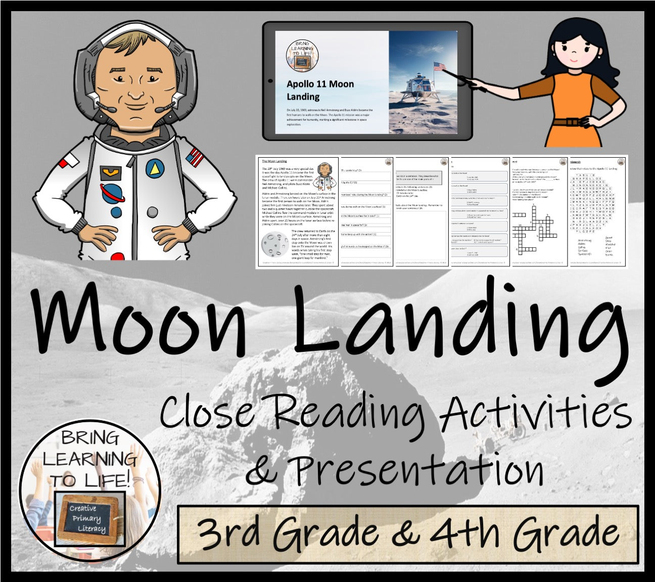 The Moon Landing Close Reading Comprehension Activities | 3rd Grade & 4th Grade