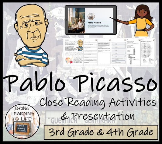 Pablo Picasso Close Reading Comprehension Activities | 3rd Grade & 4th Grade