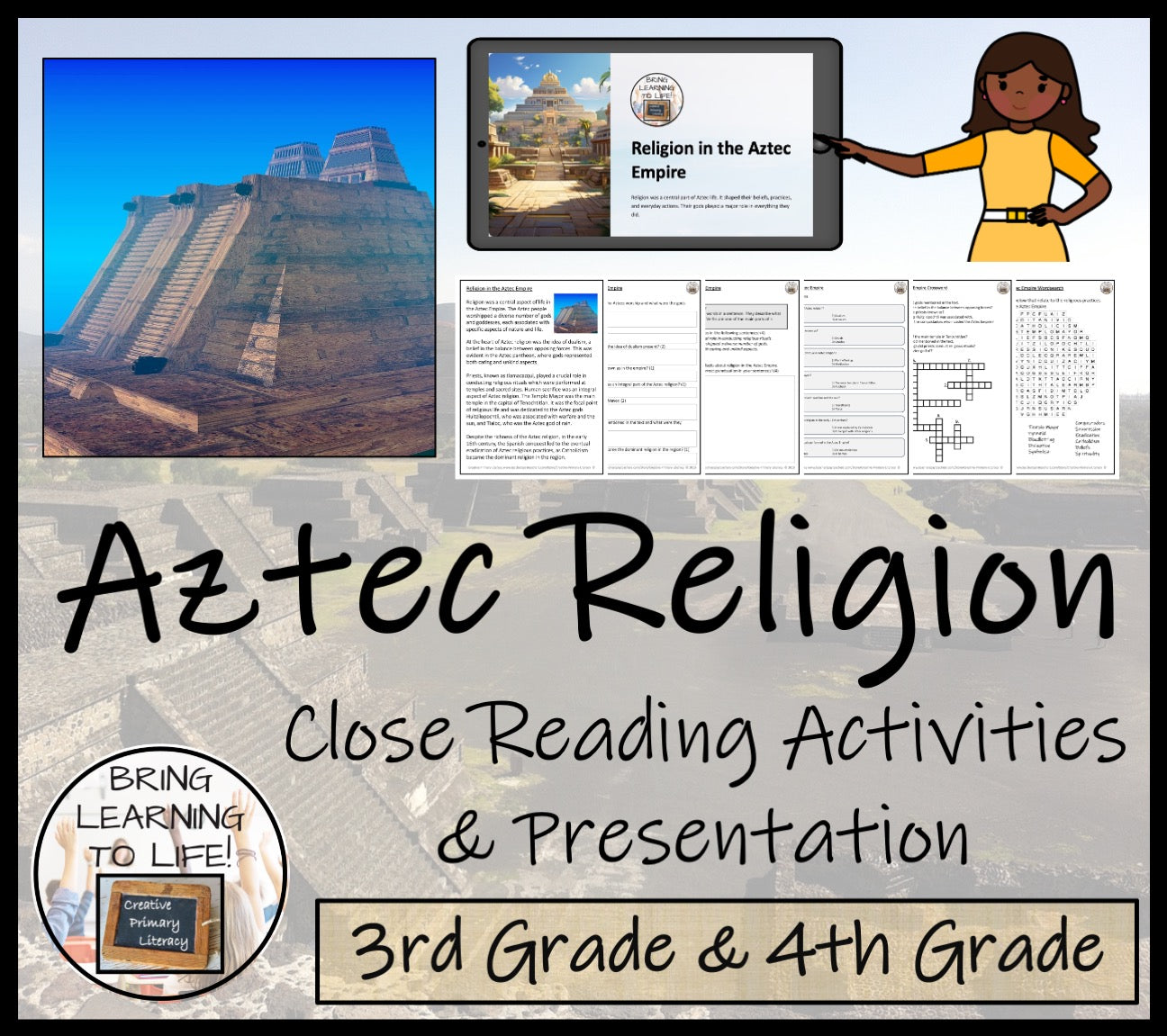 Aztec Religion Close Reading Comprehension Activities | 3rd Grade & 4th Grade