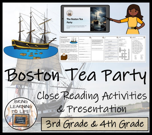 Boston Tea Party Close Reading Comprehension Activities | 3rd Grade & 4th Grade