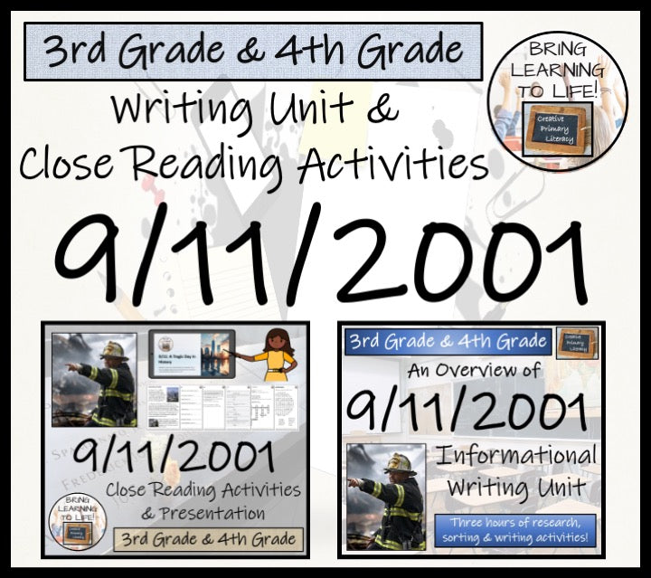 9/11 Attacks Close Reading & Informational Writing Bundle | 3rd & 4th Grade