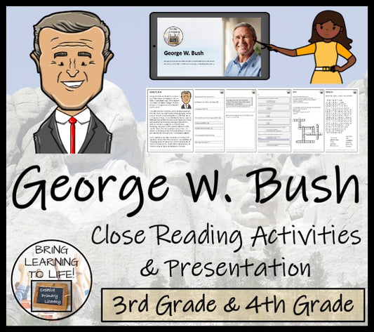 George W. Bush Close Reading Comprehension Activities | 3rd Grade & 4th Grade