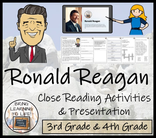 Ronald Reagan Close Reading Comprehension Activities | 3rd Grade & 4th Grade