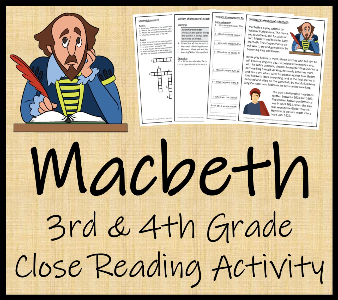 Macbeth Close Reading Comprehension Activity | 3rd Grade & 4th Grade