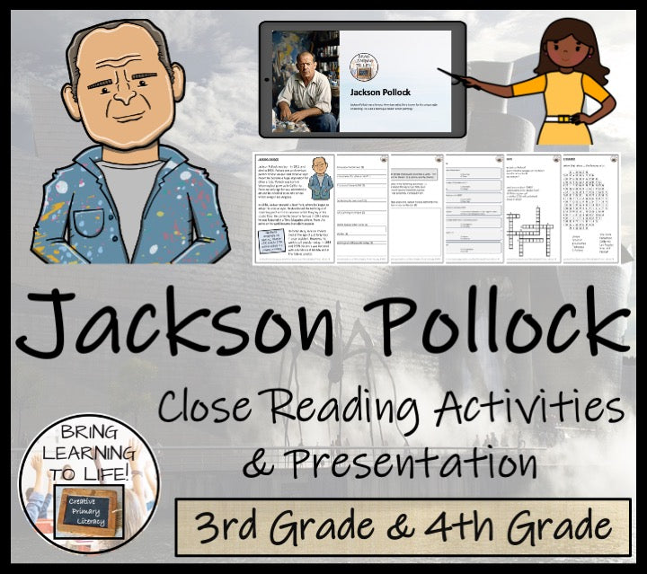 Jackson Pollock Close Reading Comprehension Activities | 3rd Grade & 4th Grade