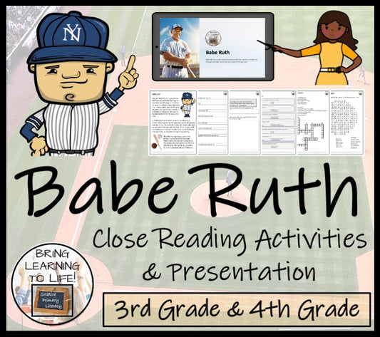 Babe Ruth Close Reading Comprehension Activities | 3rd Grade & 4th Grade