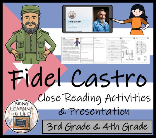 Fidel Castro Close Reading Comprehension Activities | 3rd Grade & 4th Grade