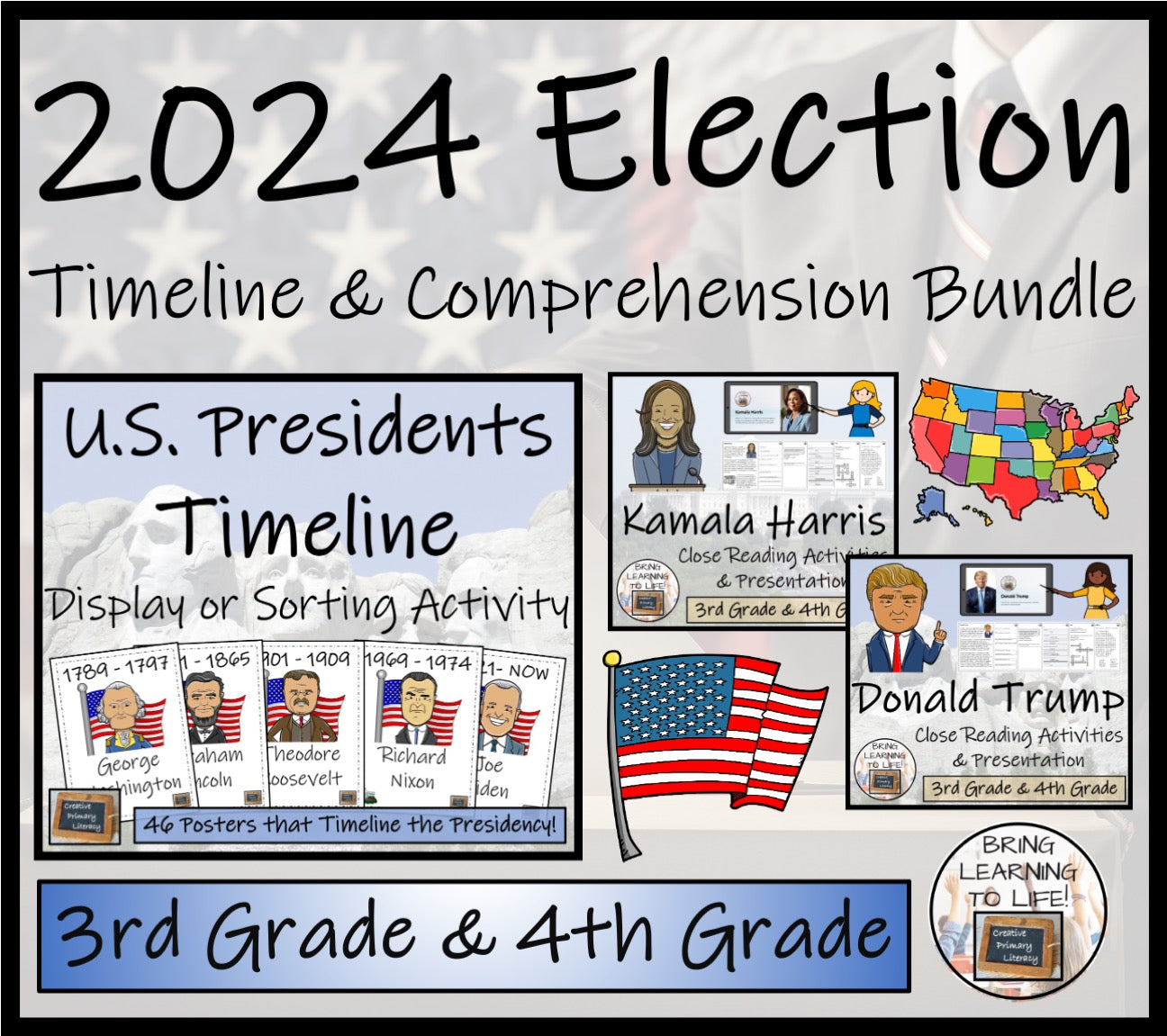 2024 Presidential Election Timeline and Close Reading Bundle | 3rd & 4th Grade