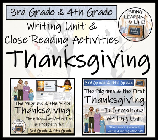 First Thanksgiving Close Reading & Informational Writing Bundle | 3rd & 4th Grade