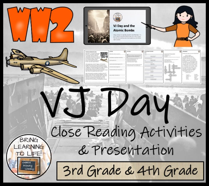 Atomic Bombs & VJ Day Close Reading Comprehension | 3rd Grade & 4th Grade