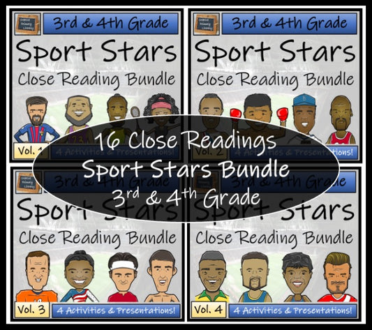 Sport Stars Volumes 1-4 Close Reading Comprehension Bundles | 3rd & 4th Grade