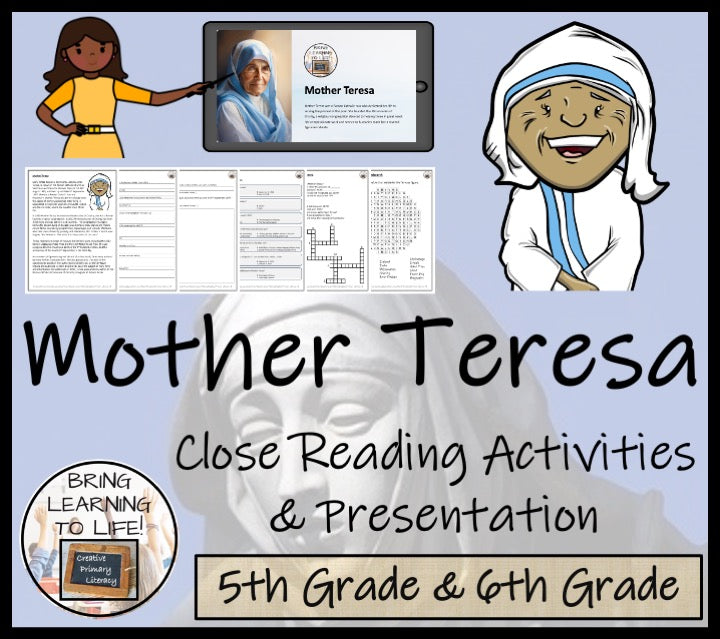 Mother Teresa Close Reading Comprehension Activities | 5th Grade & 6th Grade