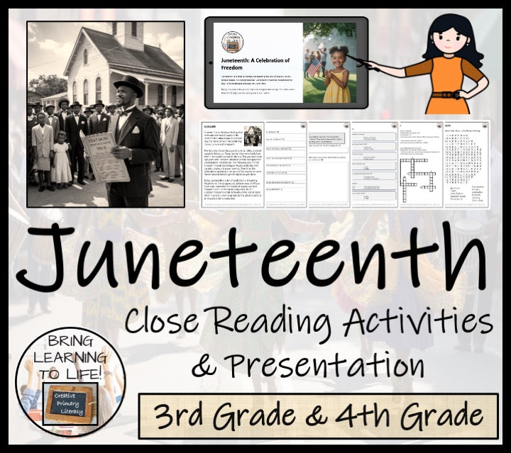 Juneteenth Close Reading Comprehension Activities | 3rd Grade & 4th Grade