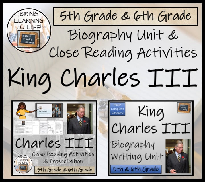 King Charles III Close Reading & Biography Bundle | 5th Grade & 6th Grade