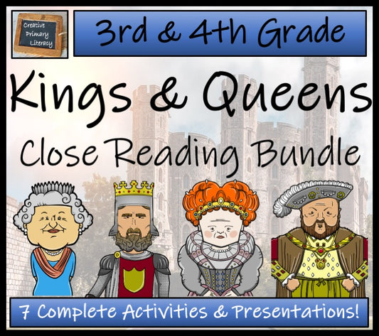 British Kings & Queens Close Reading Comprehension Bundle | 3rd & 4th Grade