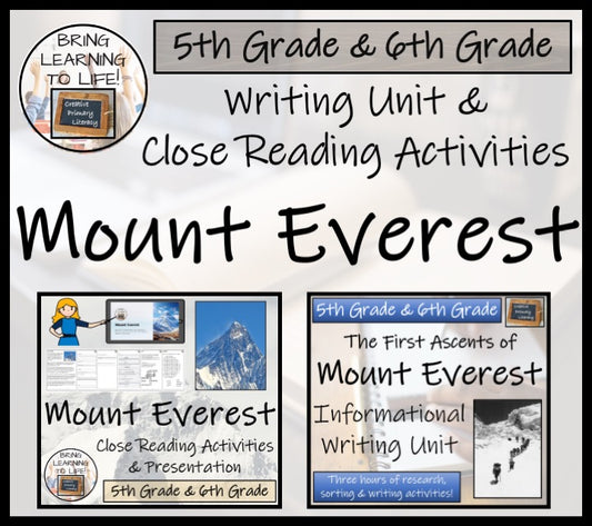 Mount Everest Close Reading & Informational Writing Bundle 5th Grade & 6th Grade