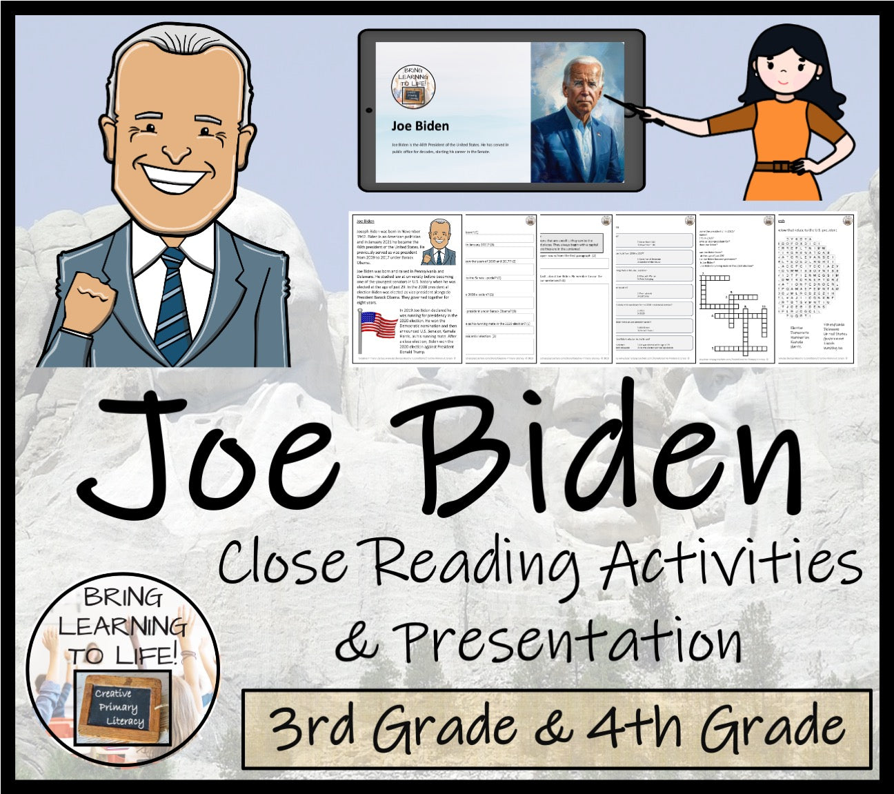 Joe Biden Close Reading Comprehension Activities | 3rd Grade & 4th Grade