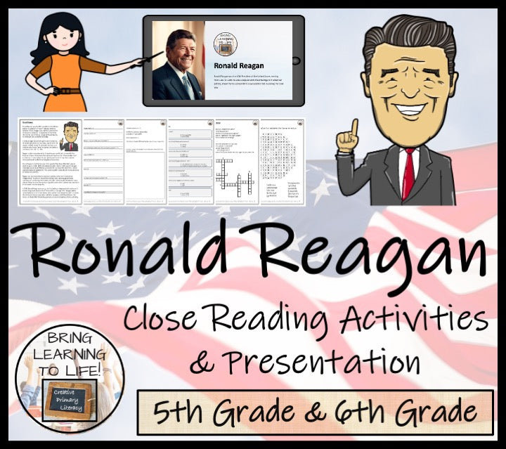 Ronald Reagan Close Reading Comprehension Activities | 5th Grade & 6th Grade