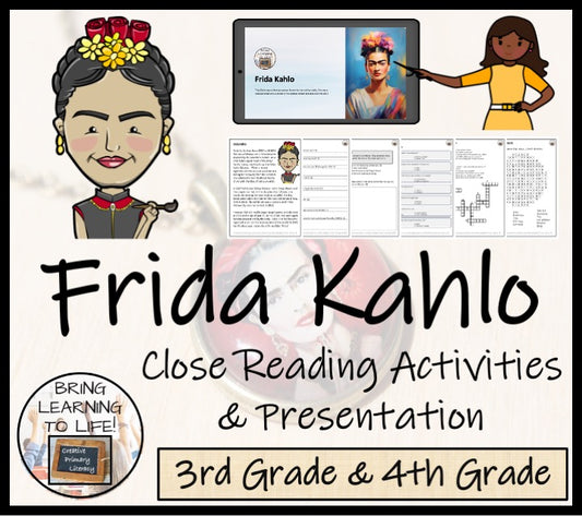 Frida Kahlo Close Reading Comprehension Activities | 3rd Grade & 4th Grade