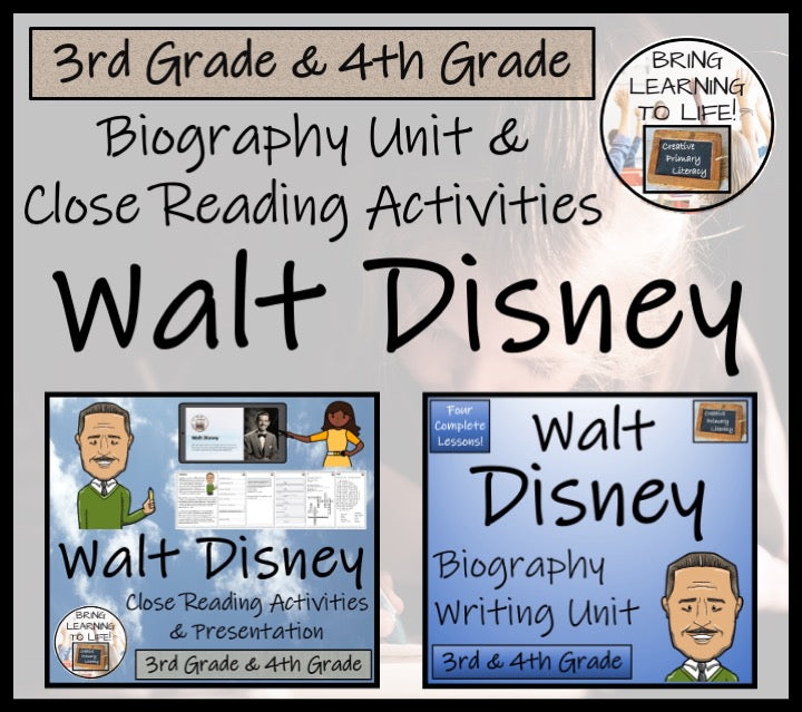 Walt Disney Close Reading & Biography Bundle | 3rd Grade & 4th Grade