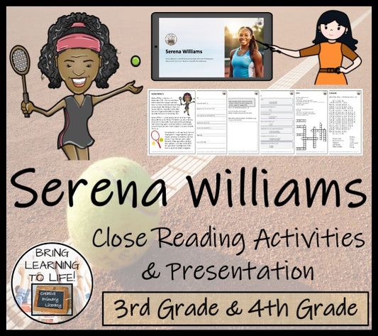 Serena Williams Close Reading Comprehension Activity | 3rd Grade & 4th Grade