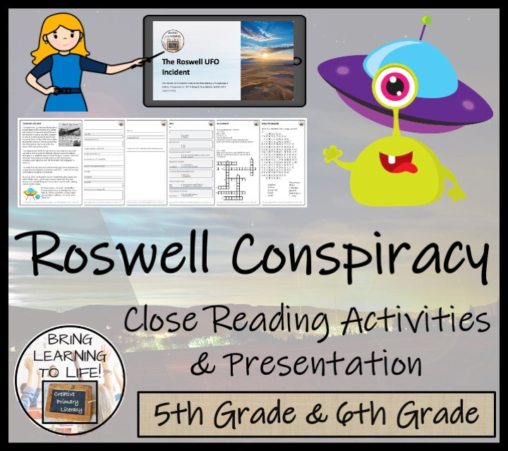 Roswell UFO Conspiracy Close Reading Comprehension Activity | 5th & 6th Grade