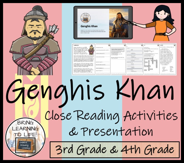 Genghis Khan Close Reading Comprehension Activities | 3rd Grade & 4th Grade