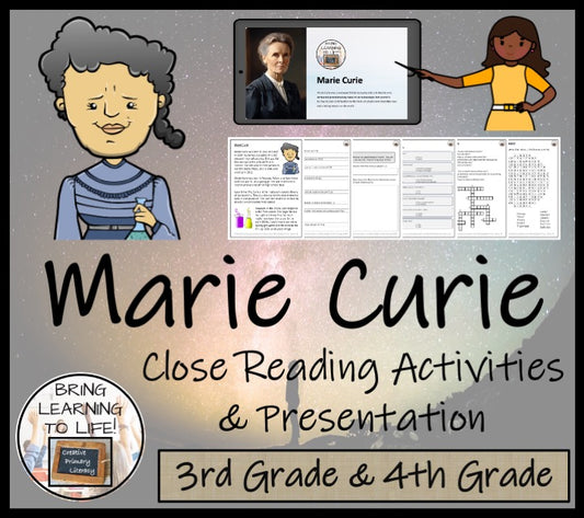 Marie Curie Close Reading Comprehension Activities | 3rd Grade & 4th Grade