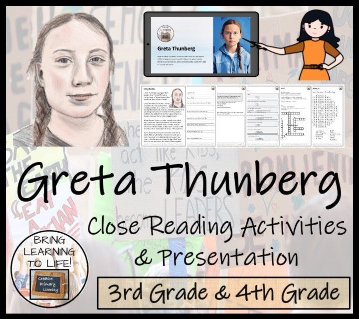 Greta Thunberg Close Reading Comprehension Activities | 3rd Grade & 4th Grade