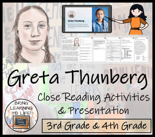 Greta Thunberg Close Reading Comprehension Activities | 3rd Grade & 4th Grade