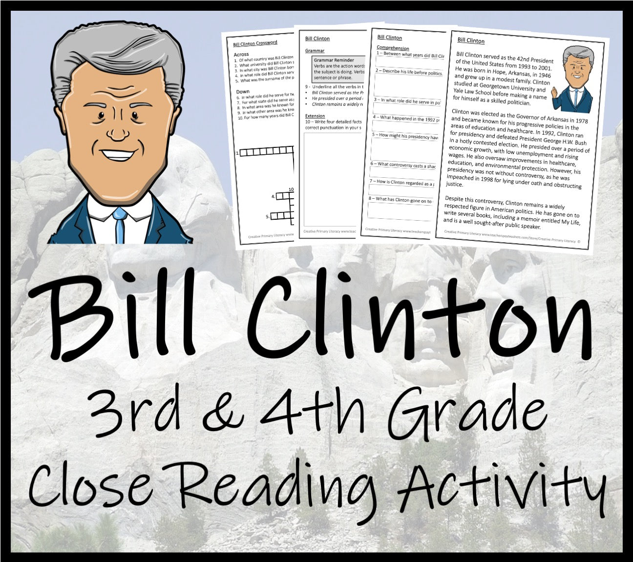 Bill Clinton Close Reading Comprehension Activity | 3rd Grade & 4th Grade