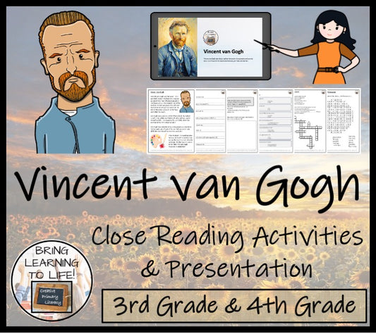 Vincent van Gogh Close Reading Comprehension Activities | 3rd Grade & 4th Grade