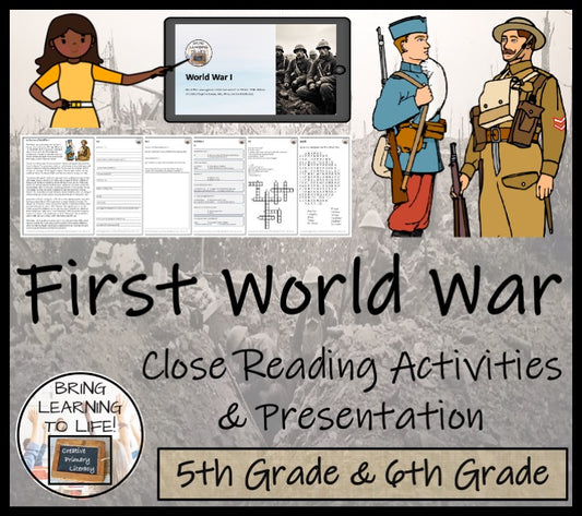 First World War Close Reading Comprehension Activities | 5th Grade & 6th Grade