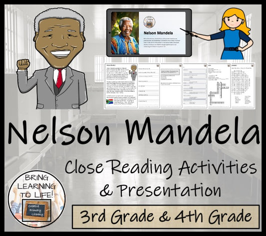 Nelson Mandela Close Reading Comprehension Activities | 3rd Grade & 4th Grade