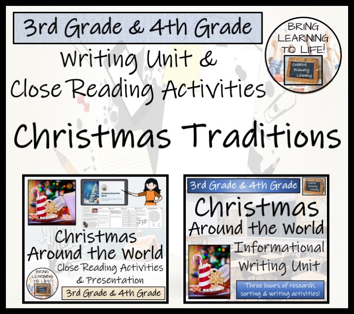 Christmas Around the World Close Reading & Writing Bundle 3rd & 4th Grade