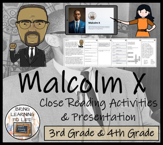 Malcolm X Close Reading Comprehension Activities | 3rd Grade & 4th Grade