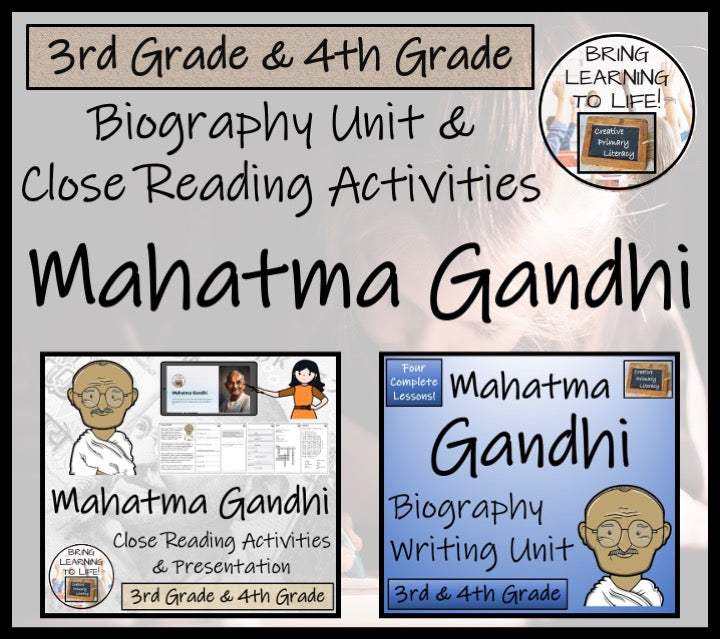 Mahatma Gandhi Close Reading & Biography Bundle | 3rd Grade & 4th Grade