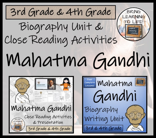 Mahatma Gandhi Close Reading & Biography Bundle | 3rd Grade & 4th Grade