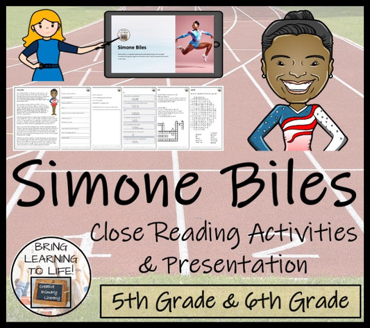 Simone Biles Close Reading Comprehension Activities | 5th Grade & 6th Grade