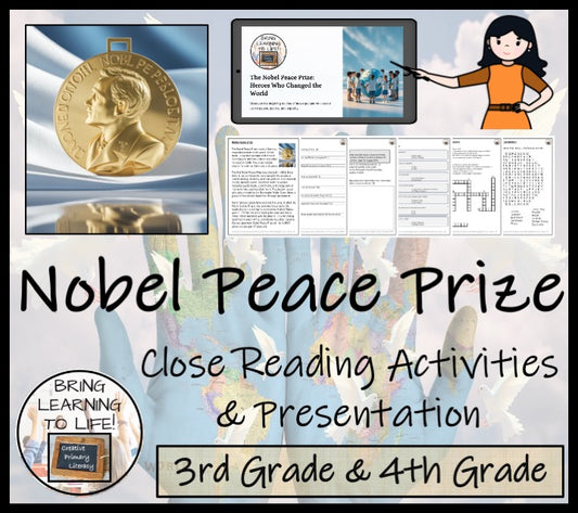 Nobel Peace Prize Close Reading Comprehension Activities | 3rd Grade & 4th Grade