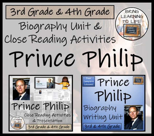 Prince Philip Close Reading & Biography Bundle | 3rd Grade & 4th Grade